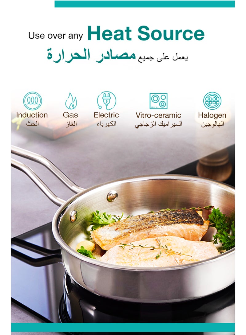 بيرجنر طقم أواني بيرغنر تراي برو 7 قطع فولاذ ثلاثي الطبقات: مقلاة كاداي عميقة 20سم (1.5لتر)، مقلاة تشويح 20سم (1.2لتر)، قدر 16سم (1.7لتر)، كسرولة 20سم (3لتر) مع 3 أغطية، متوافق مع مواقد الحث والغاز - Image 4